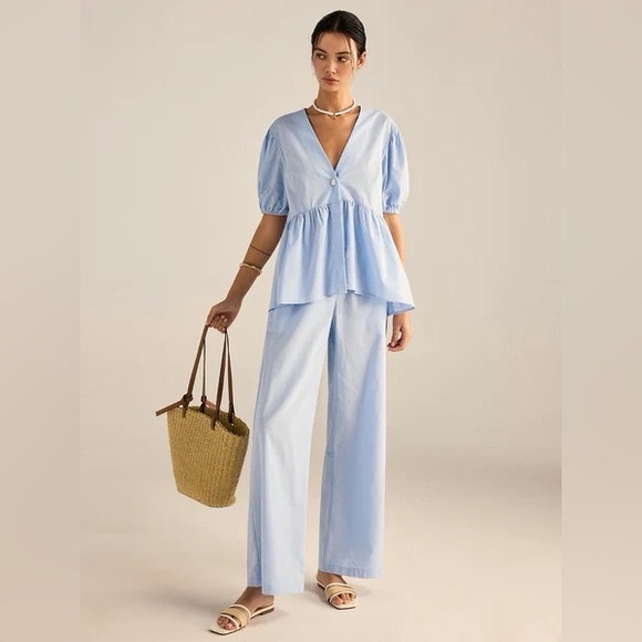 Commense Pants - Commense Cotton Peplum Top and Pants Set